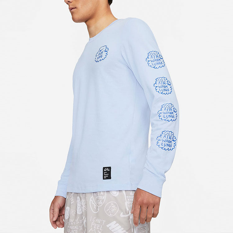 Nike DRI-FIT Printing Round Neck Long Sleeves Blue AO0653-468