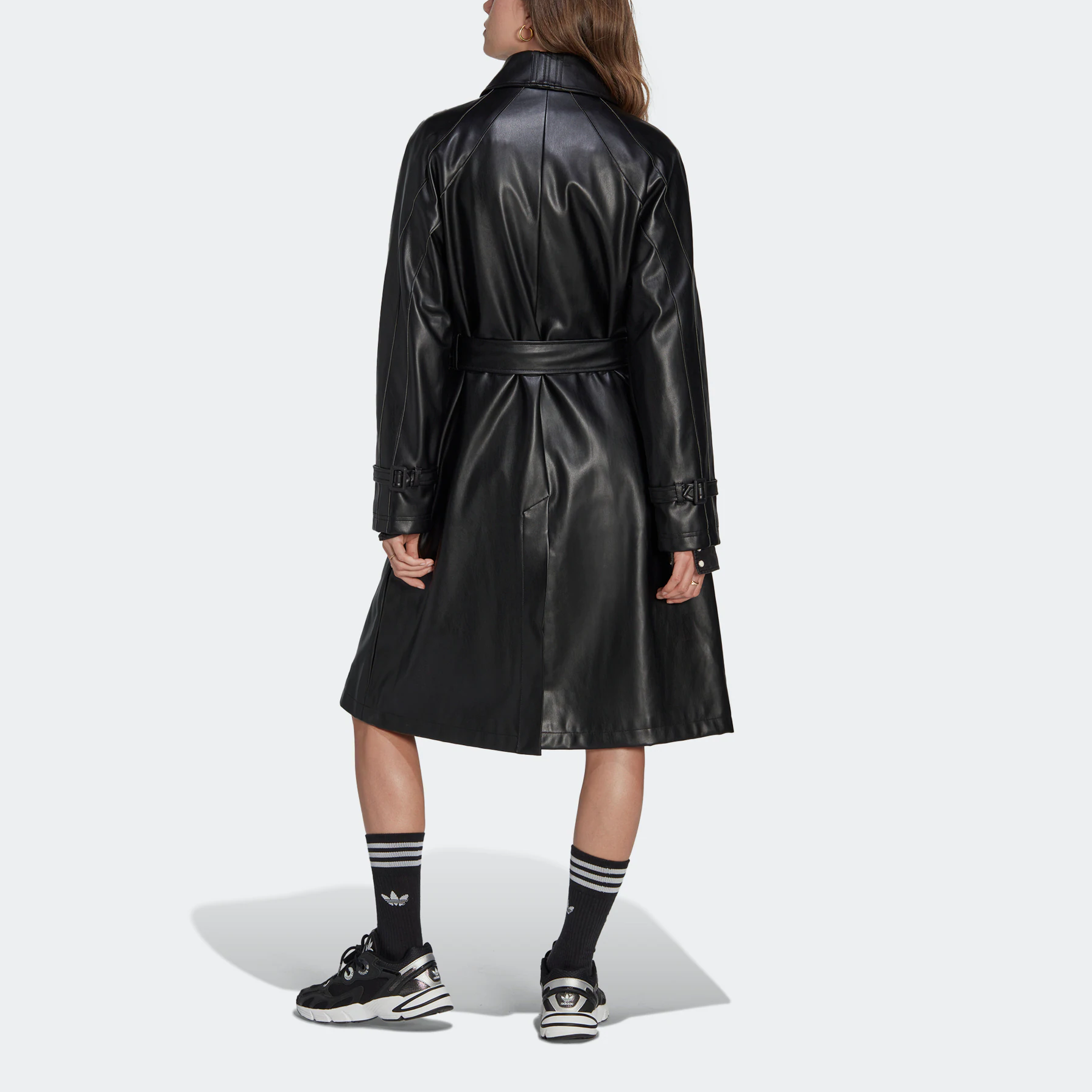 (WMNS) adidas Adicolor Trefoil Faux Leather Trench Coat 'Black' II6083
