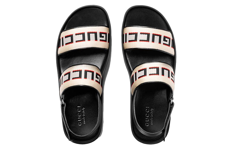 Gucci GG Jacquard Stripe Straps Soft Sole Cozy Sports Black White Sandals 523769-HJP10-9575