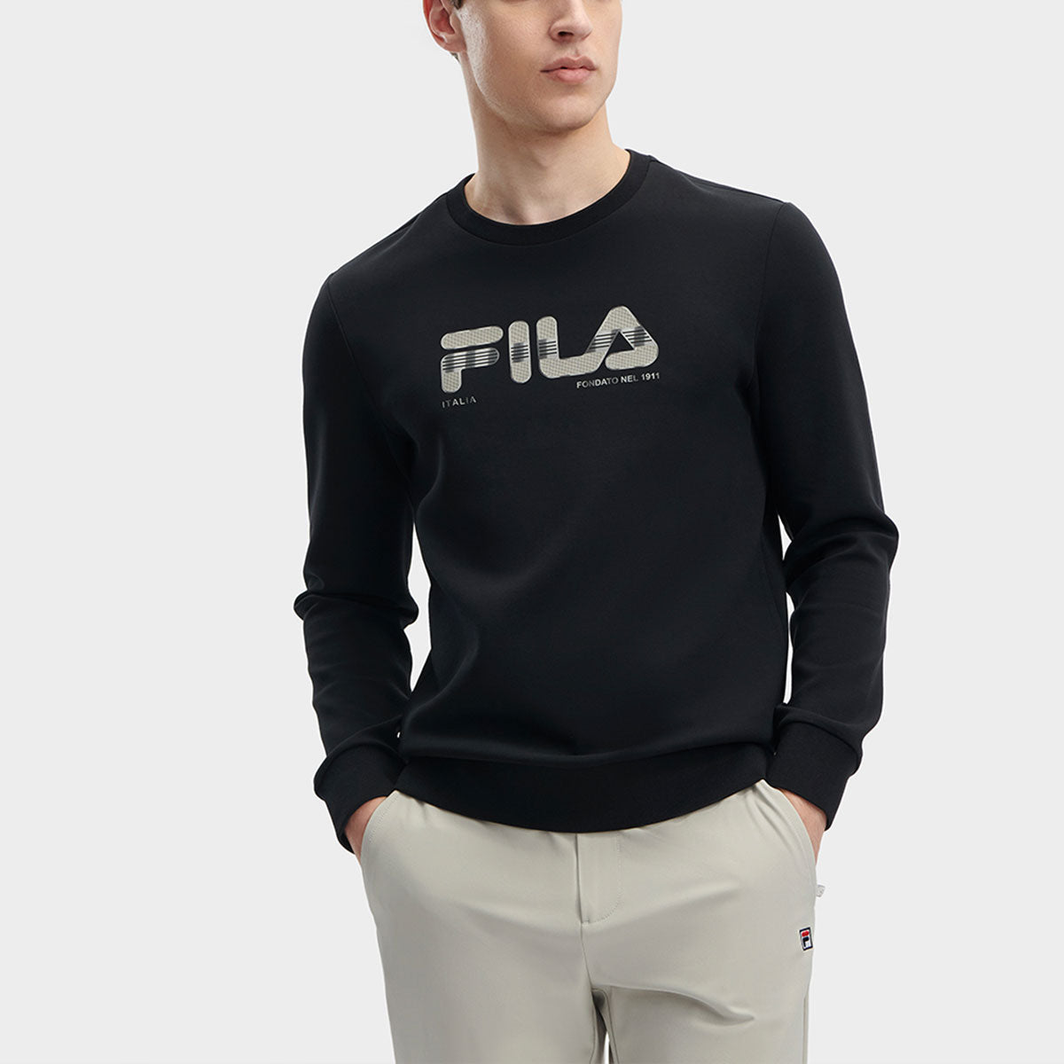 FILA Core Design Museum Denmark White Line Blue Pullover Sweater 'Black' F11M342211F-BK