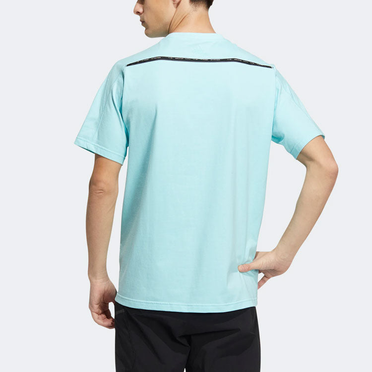 Men's adidas TH HVCOT TEE Logo Printing Pocket Round Neck Short Sleeve Blue T-Shirt HE9946