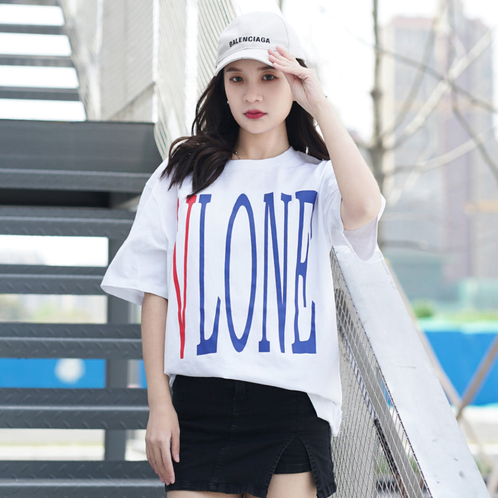 VLONE Back Large Logo Short Sleeve Couple Style White Blue VLTE17SS006