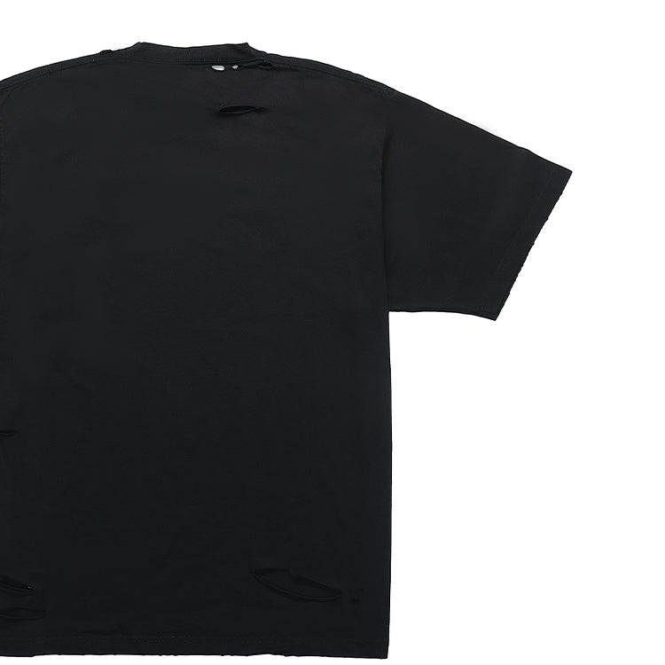 Men's Balenciaga SS21 Alphabet Printing Pattern Hole Round Neck Short Sleeve Black 651795TKVB81070