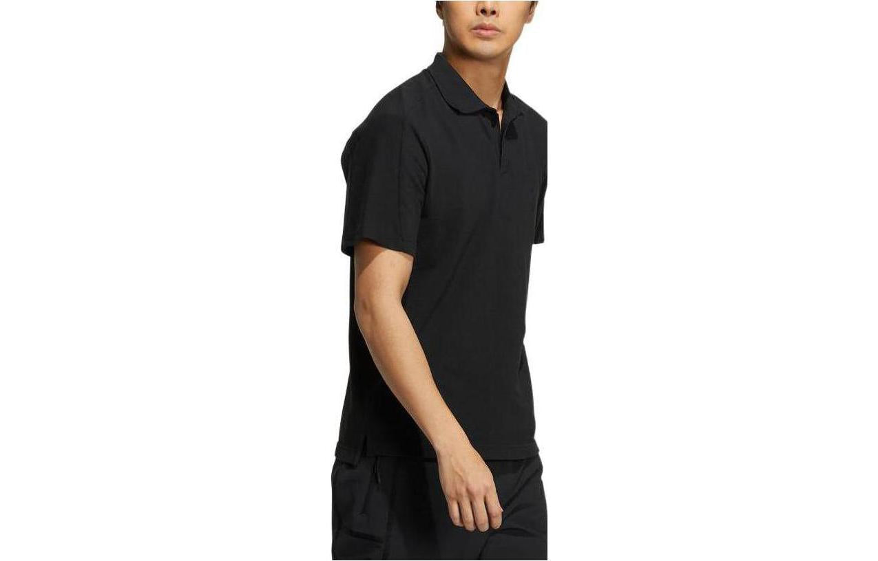 Men's adidas Martial Arts Series Solid Color Casual Micro Mark Logo Printing Short Sleeve Black Polo Shirt HM2952