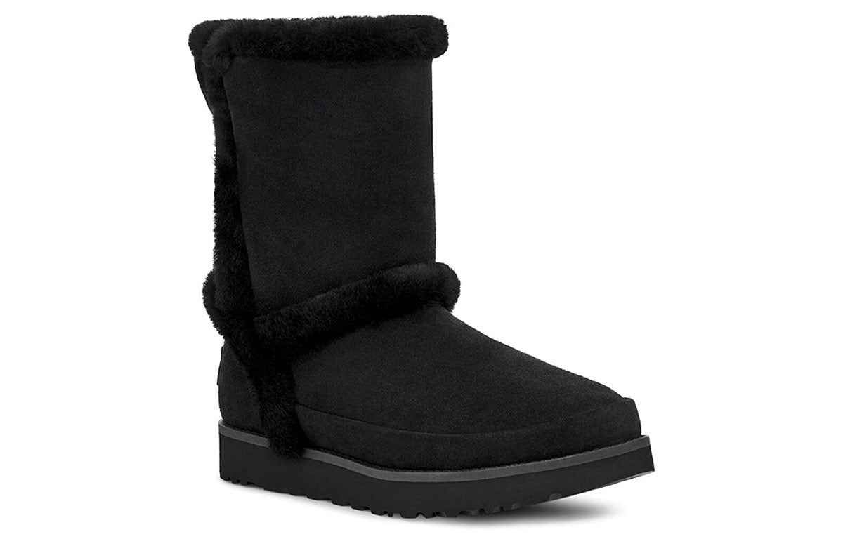 (WMNS) UGG Classic Short Fluff Spill Seam Snow Boots Black 1112500-BLK