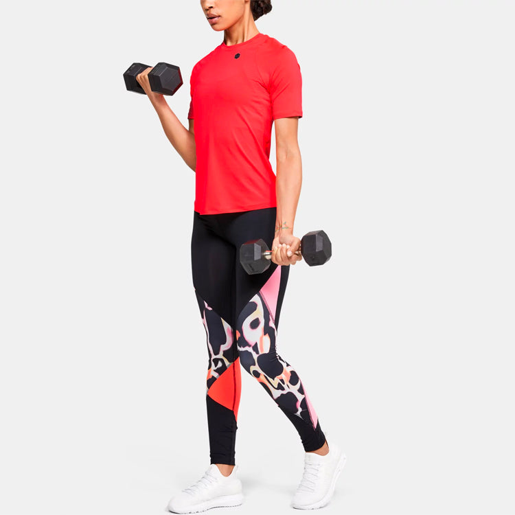 (WMNS) Under Armour Rush Training Sports Splicing Breathable Short Sleeve Red 1355583-628