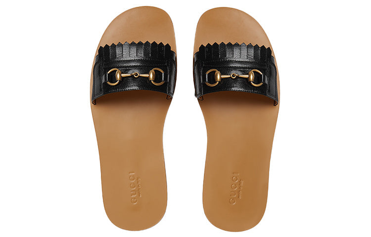Men's Gucci Leather Horsebit Black Brown Slippers 510100-D3V00-1000