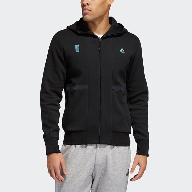 adidas Wj Htt Solid Color hooded Zipper Woven Jacket Black FU6254