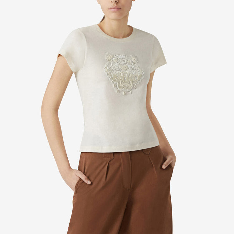 KENZO Tiger Head Pattern Slim Fit Round Neck Short Sleeve Cream Yellow FA62TS7224YG-03