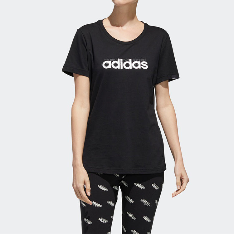 (WMNS) adidas Alphabet Logo Printing Training Sports Short Sleeve Black FM6154