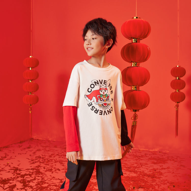 (PS) Converse Logo Rabbit Year Printed Long Sleeve T-shirt Asia Sizing 'White Black Red' CV2312129GS-001