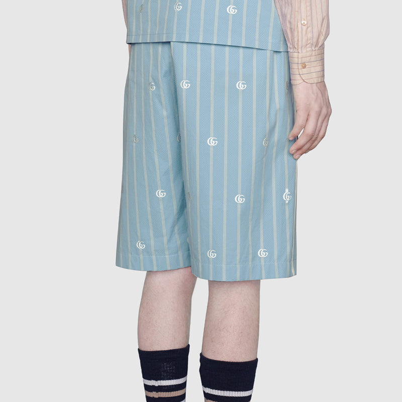 Gucci GG Striped Cotton Shorts For Men Blue 618597-ZAEF1-4681