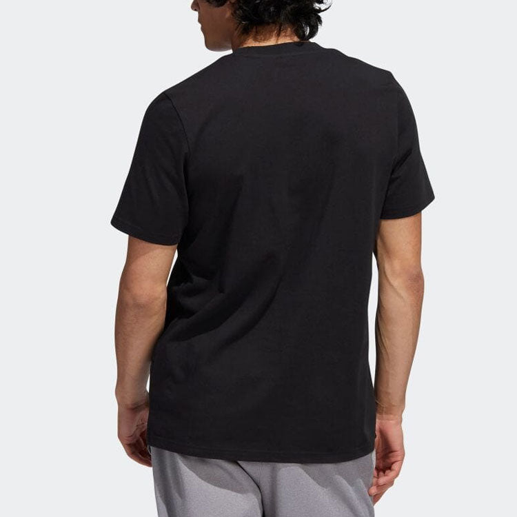 Men's adidas Large Logo Printing Casual Round Neck Pullover Short Sleeve Black T-Shirt HK9157