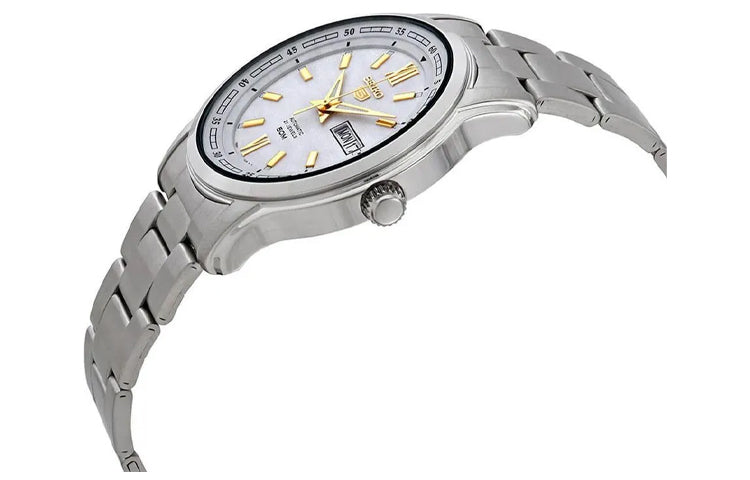 Men's SEIKO No. 5 Sports Steel strip waterproof Business Mechanical Watch White SNKP15K1