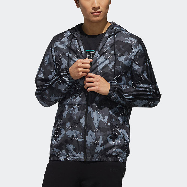 adidas Camouflage hooded Casual Woven Jacket Black DZ7589