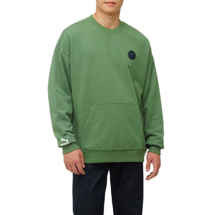 PUMA Solid Color Logo Round Neck Pullover Long Sleeves Unisex Green 532241-67