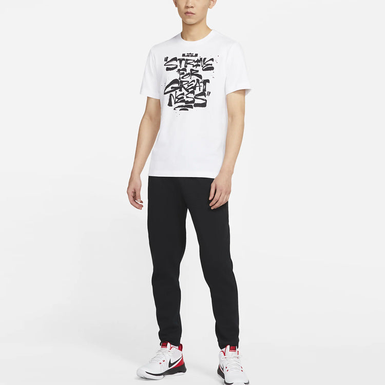 Men's Nike Lebron Strive for Greatness Basketball Sports Alphabet Printing Round Neck Short Sleeve White T-Shirt DD0786-100