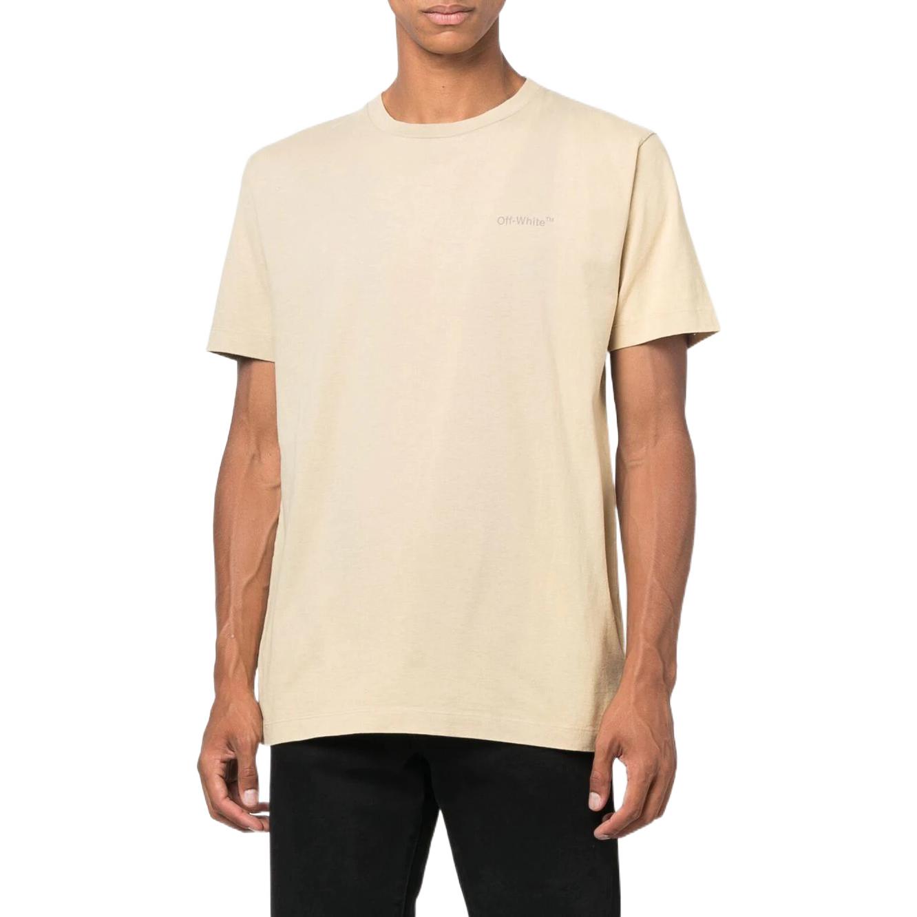 Men's Off-White FW22 Back Stripe Printing Round Neck Short Sleeve Ordinary Version Light Brown T-Shirt OMAA027F22JER0021717