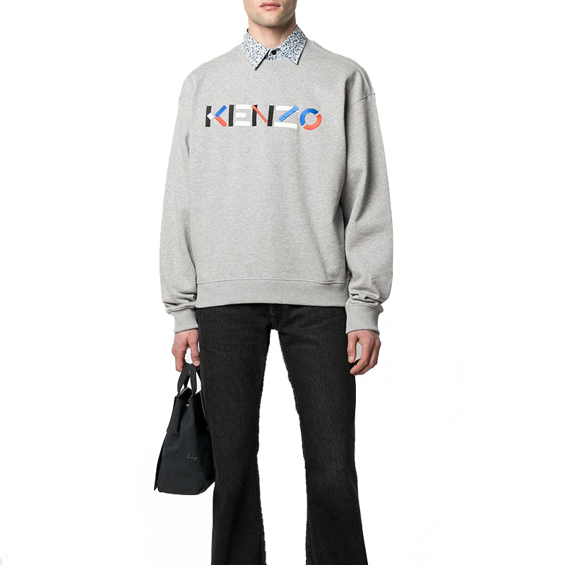 KENZO SS21 Embroidery Logo Brushed Round Collar Long Sleeve Male Grey FB55SW5234MO-94