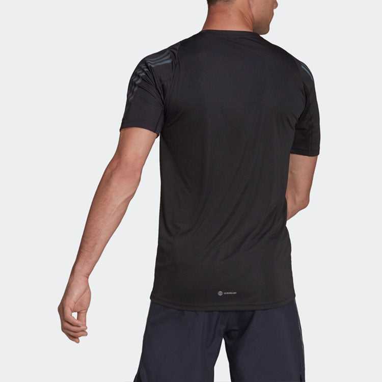 Men's adidas Round Neck Short Sleeve Pullover Solid Color Black T-Shirt HE2474
