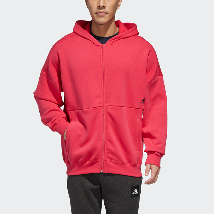 adidas M Mhs Wrd Fzswt Back Printing Fleece Stay Warm Sports Hooded Jacket Pink GE0382
