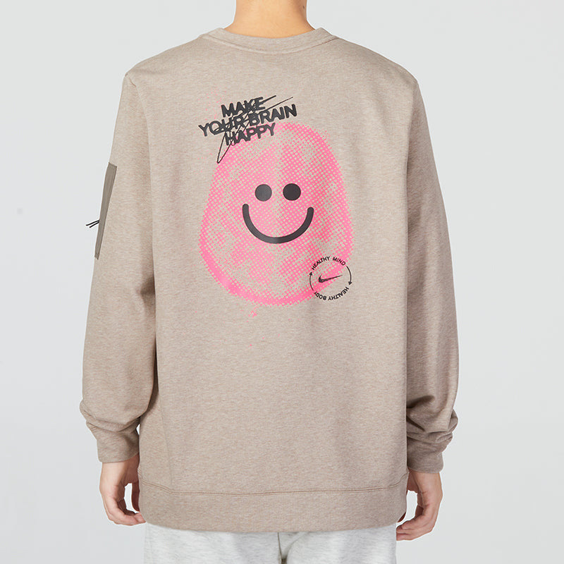 Nike Back Smiling Face Pattern Printing Round Neck Pullover Long Sleeves Hoodie Men's Grey DQ7867-040