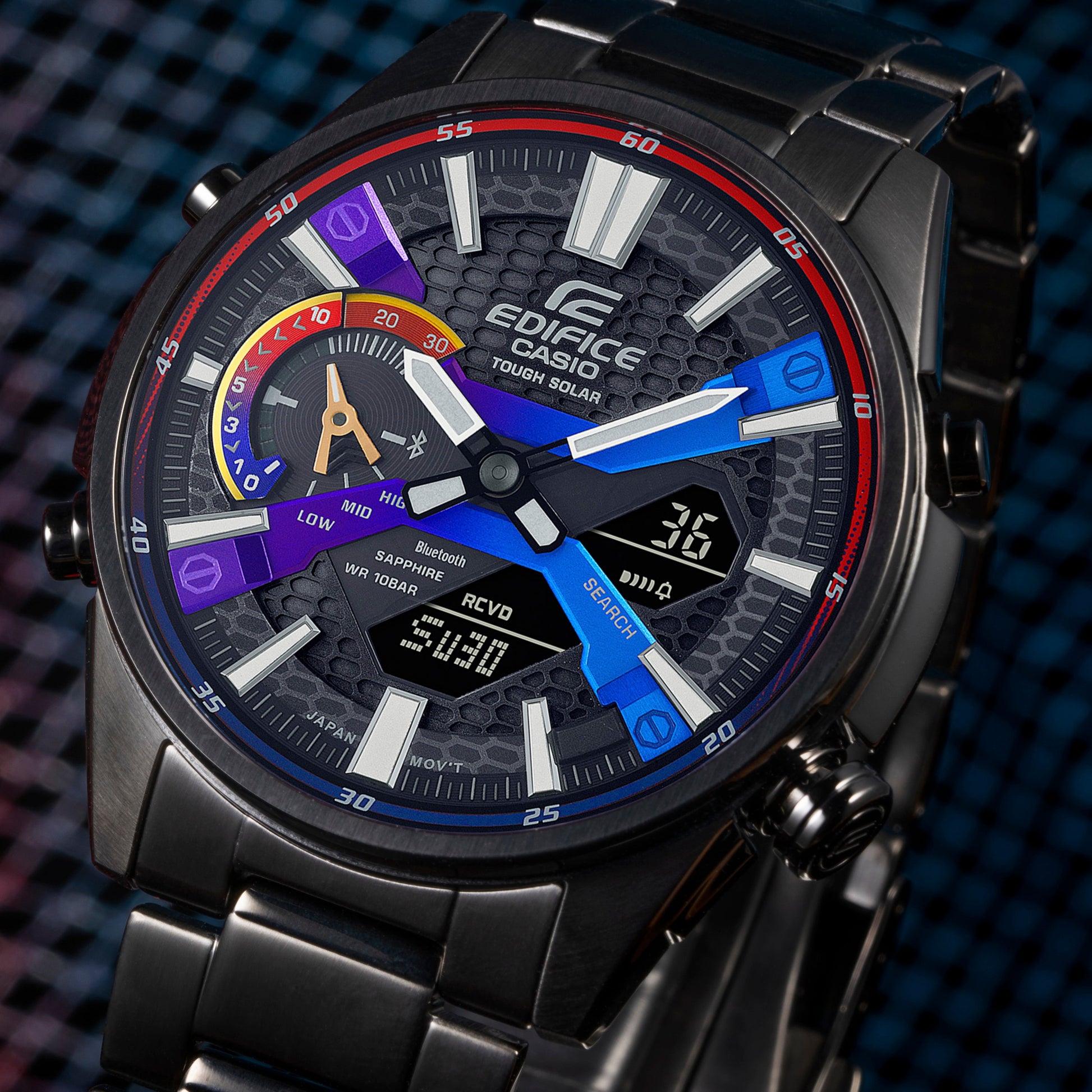 Men's CASIO Edifice Gradient Series Fashion Business Stylish Solar Powered Metallic Strap Watch Mens Analog ECB-S100YHG-1APR