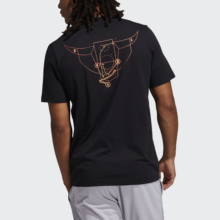 adidas Horns Tee Basketball Sports Printing Round Neck Short Sleeve Black GN5112