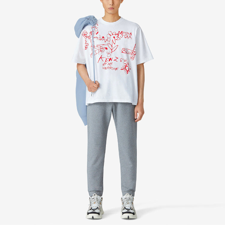Men's KENZO SS21 Painting Logo Graffiti Design Round Neck Short Sleeve t White T-Shirt FB55TS5044SA-01
