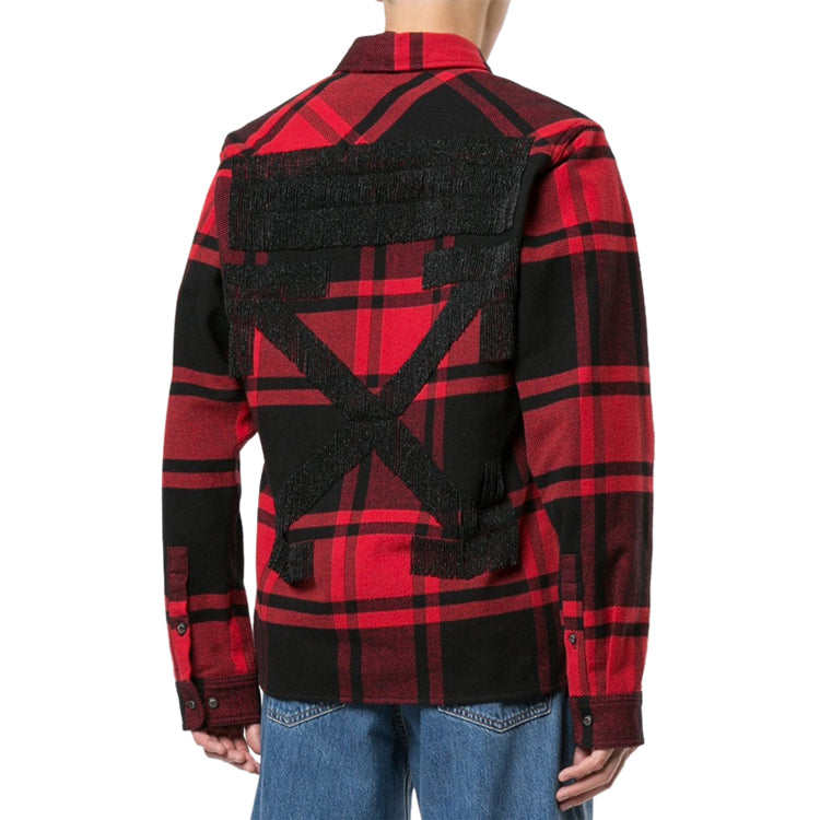 Off-White lapel Plaid Long Sleeves Shirt Version Red OMGA074R19C080242010