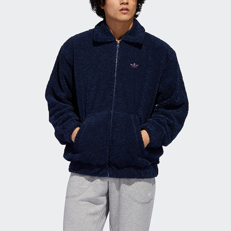 adidas originals Embroidered Logo lapel lamb's wool Sports Jacket Navy Blue GD3532