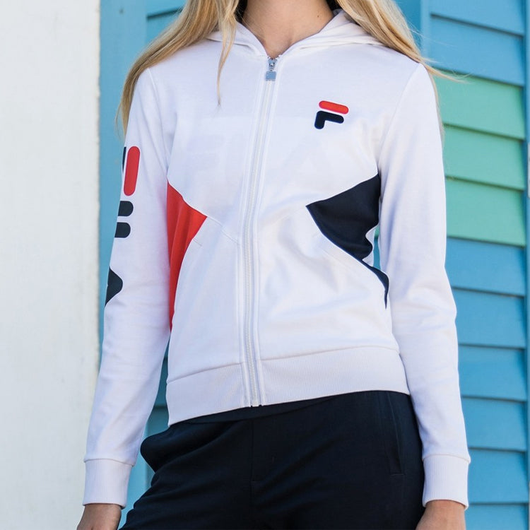 (WMNS) FILA Sports Contrasting Colors Knit hooded Jacket White F61W028506F-WT