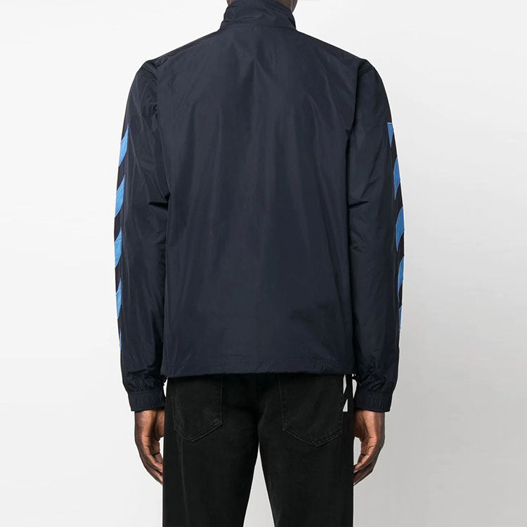 Men's Off-White SS22 Small Logo Embroidered Zipper Stand Collar Jacket Version Blue OMBD040F22FAB0014645