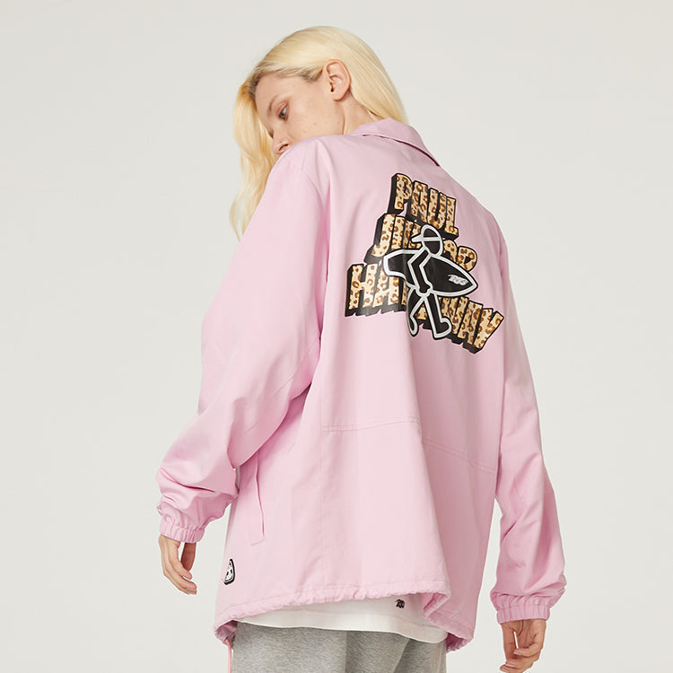 PJs Vigor Surf Leopard print Alphabet Pattern Printing Coach Jacket Unisex Pink 20SSJK1002-P