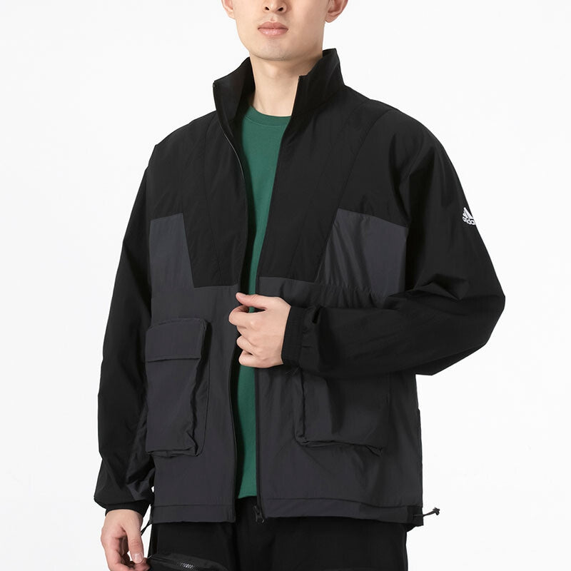 Men's adidas Colorblock Logo Big Pocket Jacket Autumn Black HE9929