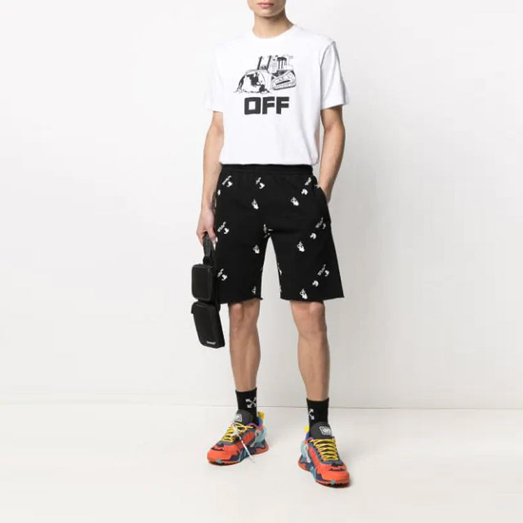 Off-White FW21 Cotton Alphabet Full Print Pattern Casual Shorts Version Black OMCI006R21FLE0031001-1