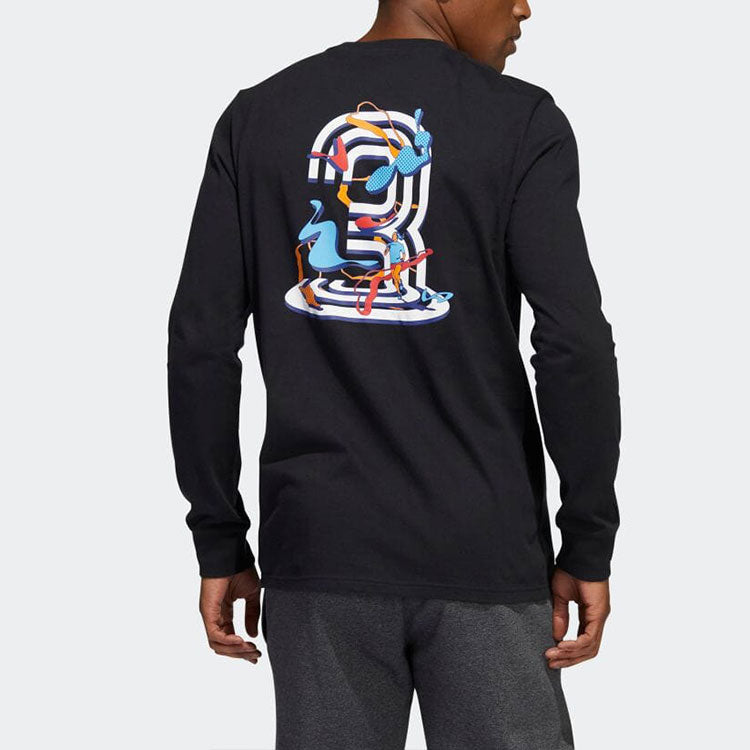 Men's adidas Solid Color Logo Printing Round Neck Sports Pullover Long Sleeves Japanese Version Black T-Shirt HE2316