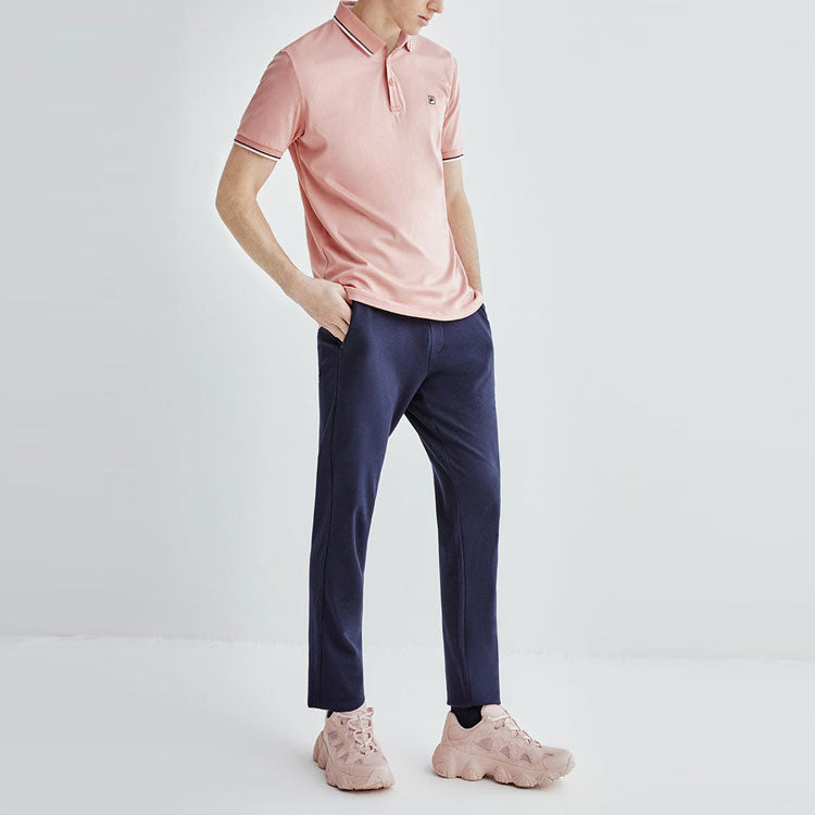 FILA Logo Solid Color Sports Short Sleeve Knitted Polo Shirt For Men Pink F11M021121G-PK