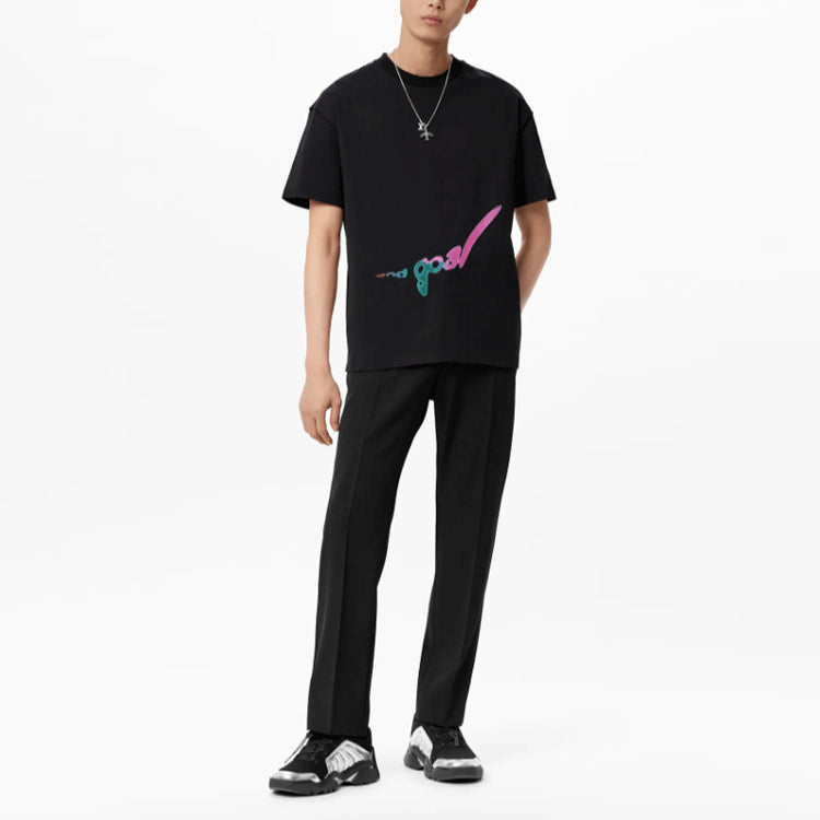 Men's LOUIS VUITTON FW21 Alphabet Printing Round Neck Short Sleeve Black 1A971L
