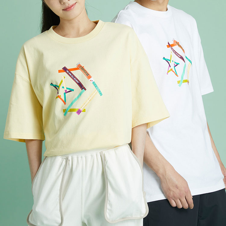 Converse Pattern Printing Sports Round Neck Short Sleeve Light Yellow T-Shirt 10022774-A03