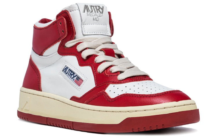 (WMNS) Autry Medalist Mid Leather Sneakers Two-Toned 'White Red' AUMW-WB02