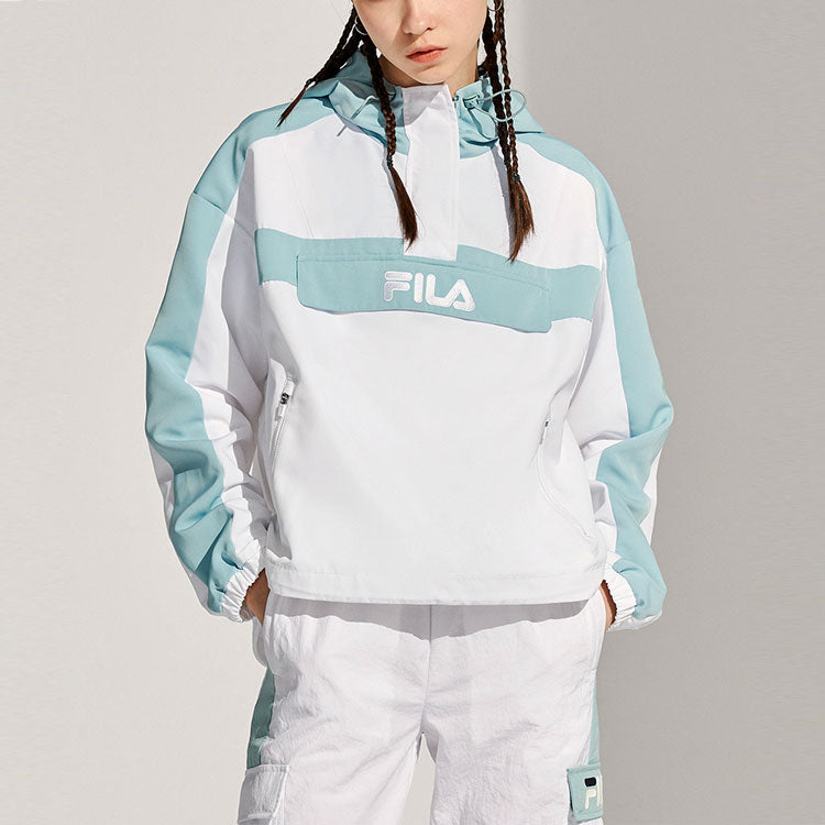 FILA FUSION Logo Printing Colorblock Woven Sports Hooded Jacket White T11W113705F-WT