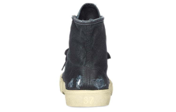 Balenciaga Paris High Top Sneakers 'Black Destroyed Cotton and White Rubber' 688752W3RC11090