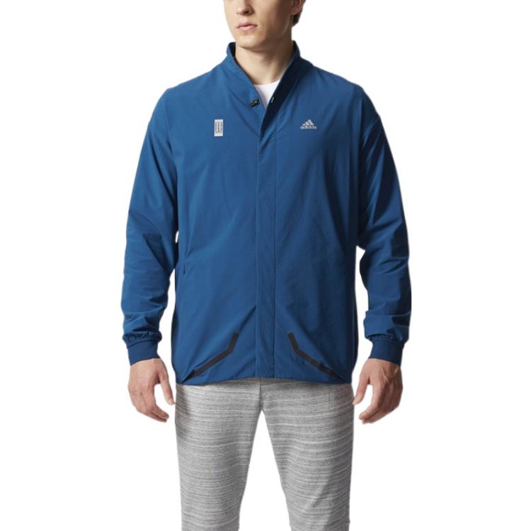 Men's adidas Brand Logo Solid Color Zipper Long Sleeves Jacket Blue BQ5630
