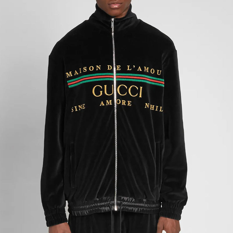 Gucci Chenille Embroidered Zip Up Black Jacket 595533-XJBTD-1082