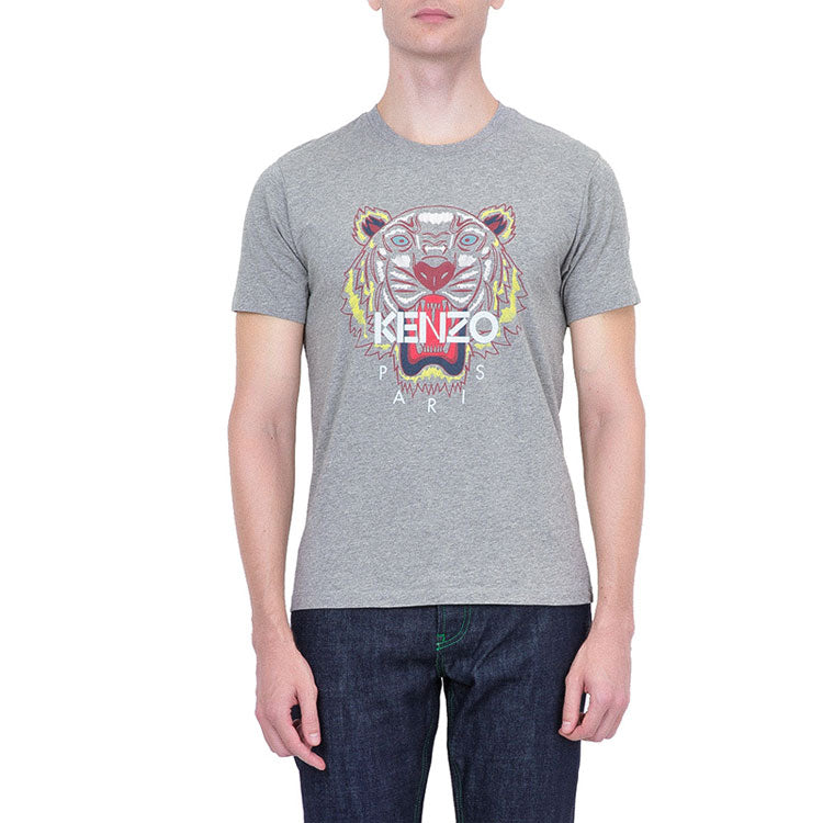 Men's KENZO SS21 Tiger Head Pattern Round Neck Short Sleeve Gray F865TS0504YA-95