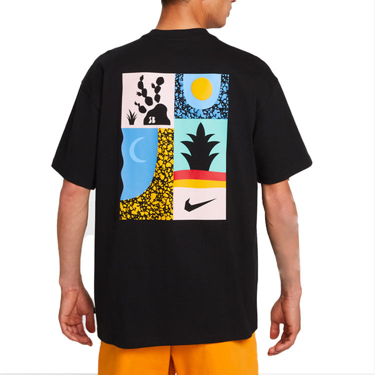 Men's Nike Loose Logo Geometry Pattern Printing Sports Short Sleeve Black T-Shirt DQ1859-010