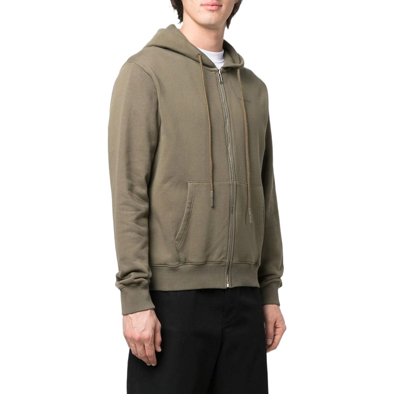 Men's Off-White SS22 Solid Color Hooded Zipper Autumn Green OMBE013S22FLE0035656