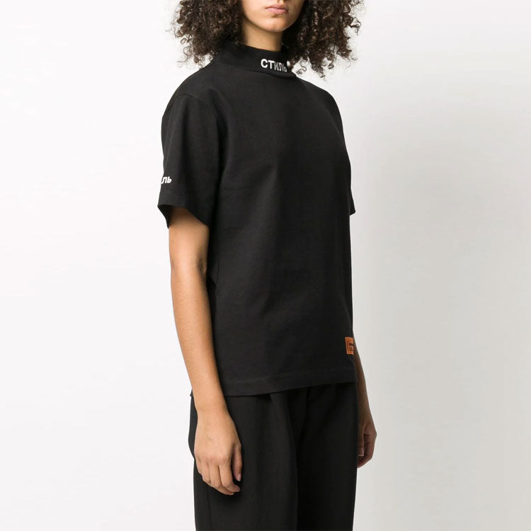(WMNS) HERON PRESTON SS21 Mock Neck Ctnmb T-shirt 'Black' HWAA021E20JER0011001