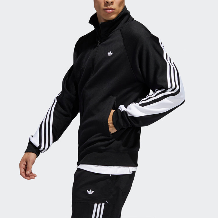 adidas originals 3stripe Wrap Tt Embroidered Logo Stand Collar Sports Jacket Black FM1525